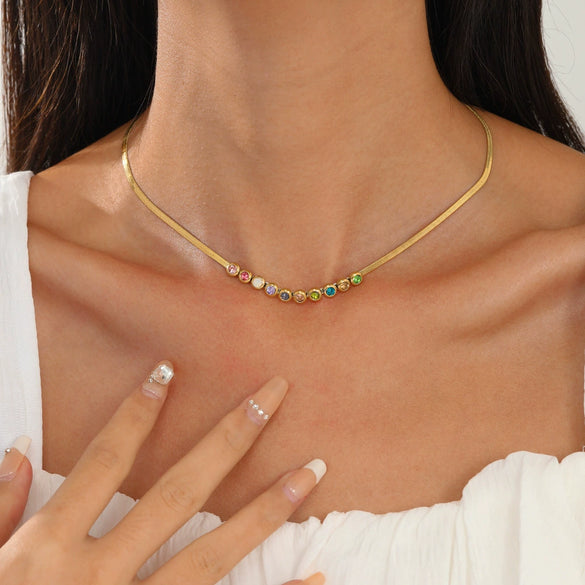 Wholesale Women Stainless Steel Geometric 18K Gold Electroplated Snake Bone Chain Necklace