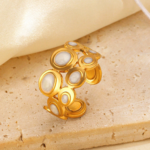 Wholesale Women Stainless Steel Geometric Round Opening Gold Plated Ring