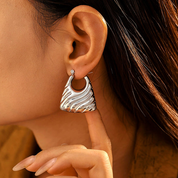 Wholesale Women Stainless Steel Gold Plated Geometric Minimalist Hollow Pattern Earrings