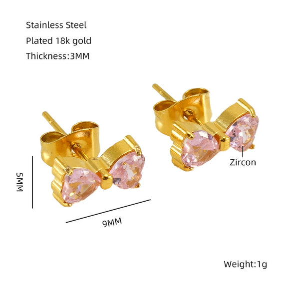 Wholesale Women 316L Stainless Steel 18K Zircon Inlaid Bow Earrings