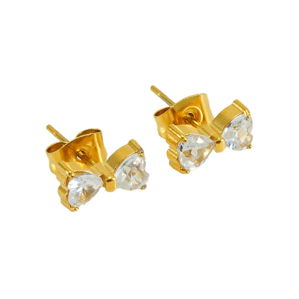 Wholesale Women 316L Stainless Steel 18K Zircon Inlaid Bow Earrings