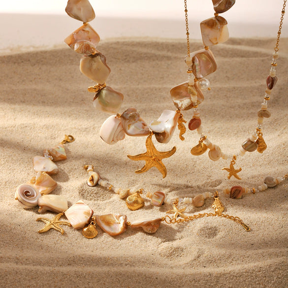 Wholesale Women Titanium Steel Animal Zodiac Starfish Shell Stitching Electroplating Vacuum Plating Manual Necklace