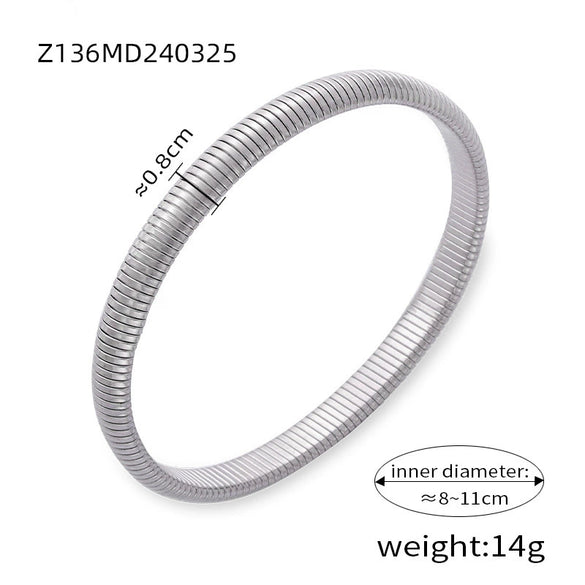 Wholesale Women 316L Stainless Steel Gold Plated Elastic Stripe Goose Throat Bracelet With Simple Geometric Style