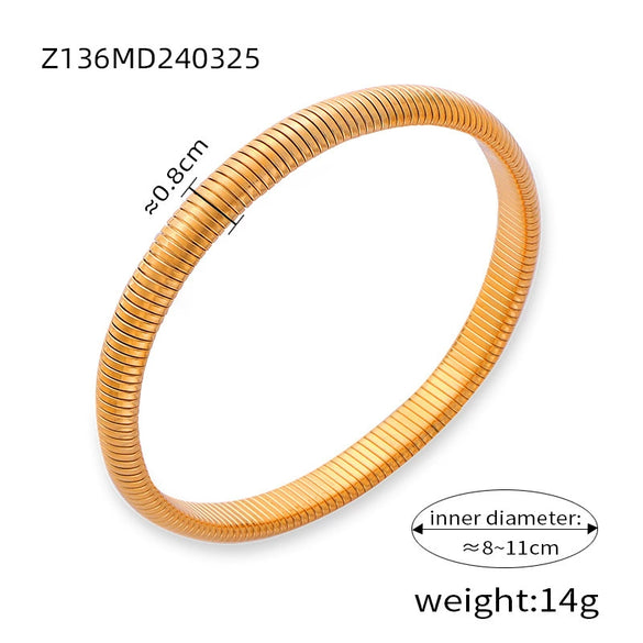 Wholesale Women 316L Stainless Steel Gold Plated Elastic Stripe Goose Throat Bracelet With Simple Geometric Style