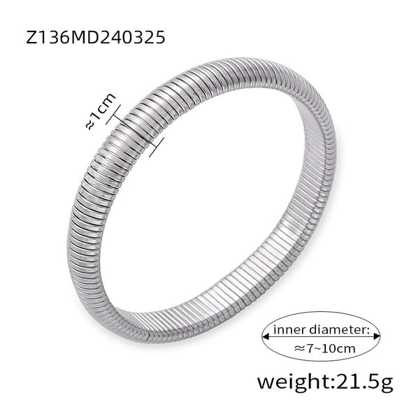 Wholesale Women 316L Stainless Steel Gold Plated Elastic Stripe Goose Throat Bracelet With Simple Geometric Style