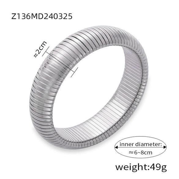 Wholesale Women 316L Stainless Steel Gold Plated Elastic Stripe Goose Throat Bracelet With Simple Geometric Style