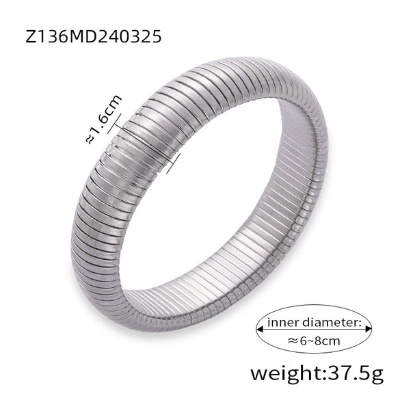 Wholesale Women 316L Stainless Steel Gold Plated Elastic Stripe Goose Throat Bracelet With Simple Geometric Style