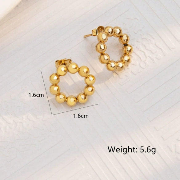 Wholesale Women Titanium Steel Love Flowers Geometric Gold Beads Earrings With 18K Gold Electroplating