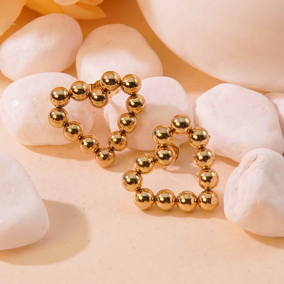 Wholesale Women Titanium Steel Love Flowers Geometric Gold Beads Earrings With 18K Gold Electroplating