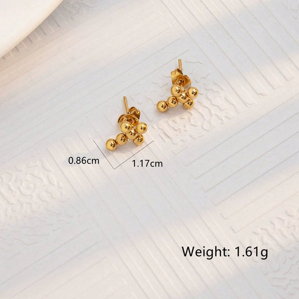 Wholesale Women Titanium Steel Love Flowers Geometric Gold Beads Earrings With 18K Gold Electroplating