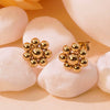 Wholesale Women Titanium Steel Love Flowers Geometric Gold Beads Earrings With 18K Gold Electroplating