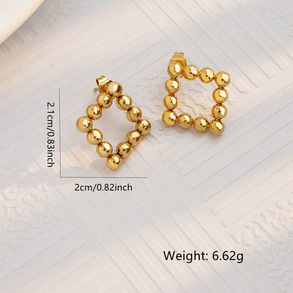 Wholesale Women Titanium Steel Love Flowers Geometric Gold Beads Earrings With 18K Gold Electroplating