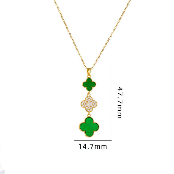 Wholesale Women Titanium Steel Necklace With Fourleaf Clover Pendant Mixed Gem Inlay Copper Electroplating