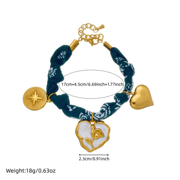 Wholesale Women's Accessories Retro Printed Stainless Steel Electroplated Heart Water Drop Bell Shaped Necklace Bracelet Suit