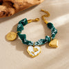 Wholesale Women's Accessories Retro Printed Stainless Steel Electroplated Heart Water Drop Bell Shaped Necklace Bracelet Suit