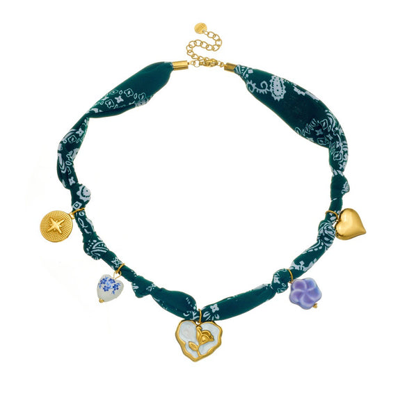 Wholesale Women's Accessories Retro Printed Stainless Steel Electroplated Heart Water Drop Bell Shaped Necklace Bracelet Suit