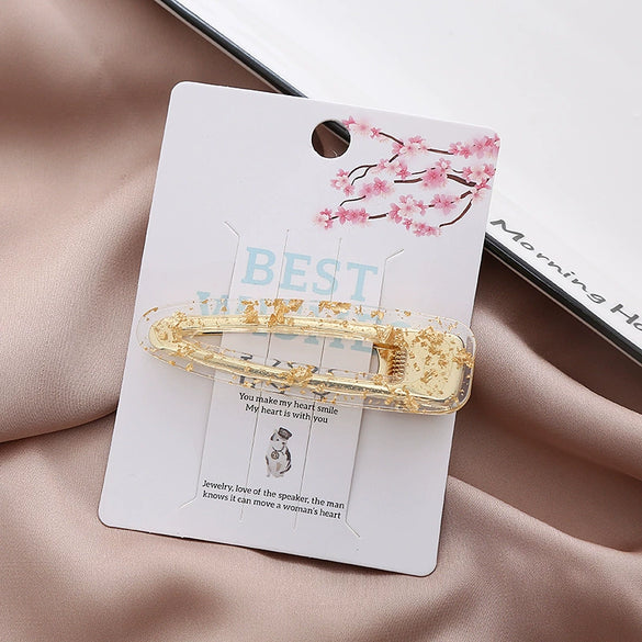 Wholesale Women's Acrylic Duckbill Clip Hair Accessories With Gold Inlaid And Marble Effect