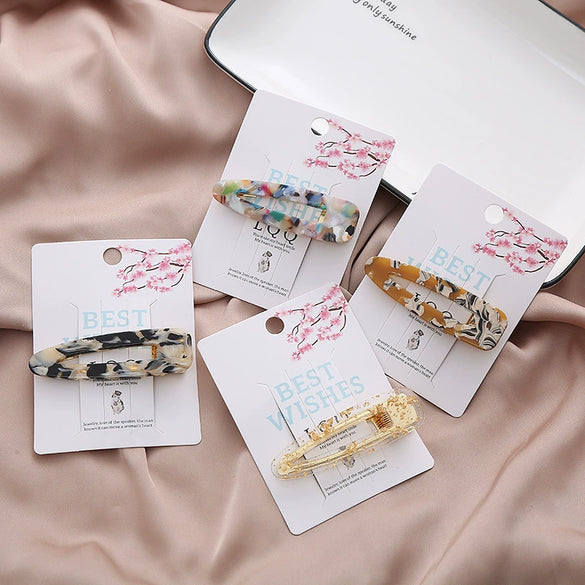 Wholesale Women's Acrylic Duckbill Clip Hair Accessories With Gold Inlaid And Marble Effect