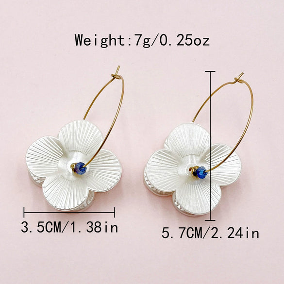 Wholesale Women's Acrylic Flower Stainless Steel Hoop Earrings With Four Leaf Clover And Five Petal Flower Design 18K Gold Plated
