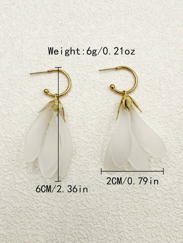 Wholesale Women's Acrylic Flower Stainless Steel Hoop Earrings With Four Leaf Clover And Five Petal Flower Design 18K Gold Plated