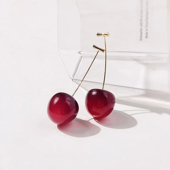Wholesale Women's Acrylic Fruit Shaped Electroplated Cherry Earrings Simple Design