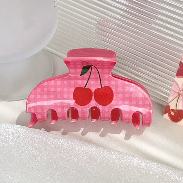Wholesale Women's Acrylic Geometric Handmade Plaid Cherry Hair Grab Clip