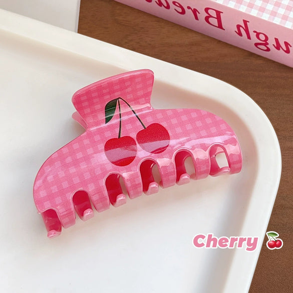 Wholesale Women's Acrylic Geometric Handmade Plaid Cherry Hair Grab Clip