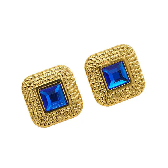Wholesale Women's Acrylic Titanium Mesh Rhinestone Geometric Electroplated Square Gable Earrings