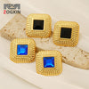 Wholesale Women's Acrylic Titanium Mesh Rhinestone Geometric Electroplated Square Gable Earrings