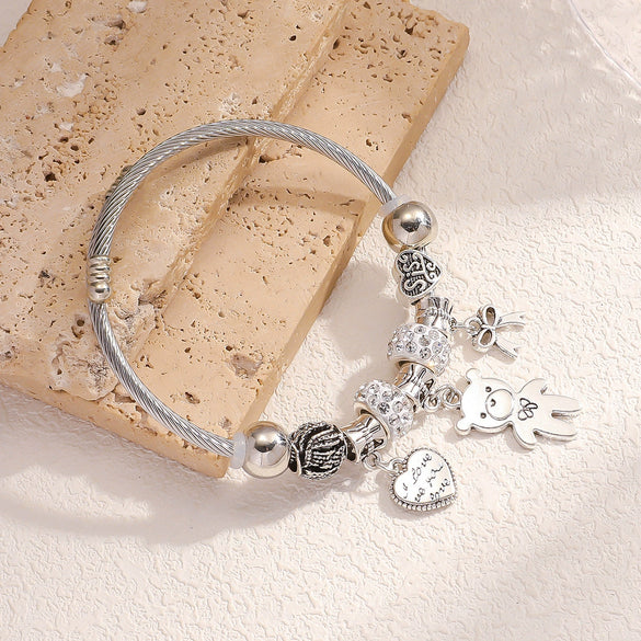 Wholesale Women's Adjustable Bracelet With Bear Heart Bow Design Alloy Electroplated Jewelry