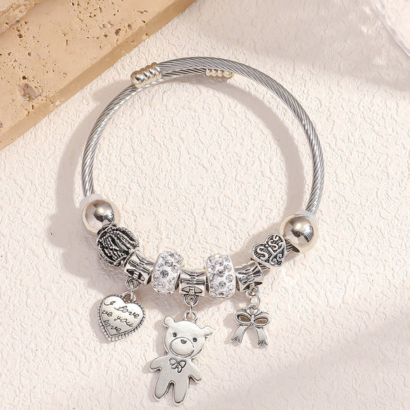 Wholesale Women's Adjustable Bracelet With Bear Heart Bow Design Alloy Electroplated Jewelry