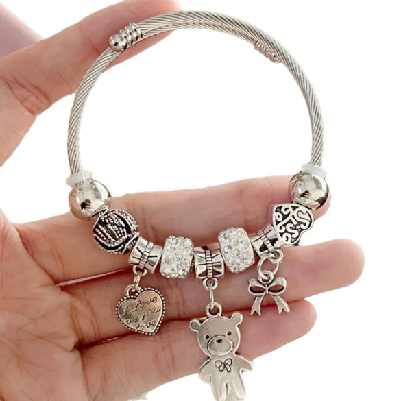 Wholesale Women's Adjustable Bracelet With Bear Heart Bow Design Alloy Electroplated Jewelry
