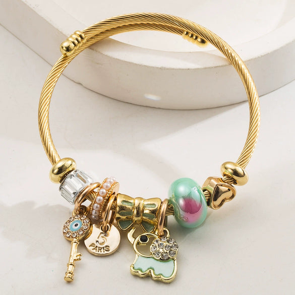 Wholesale Women's Adjustable Elephant And Zodiac Pattern Alloy Stainless Steel Bracelet With Diamond Encrusted