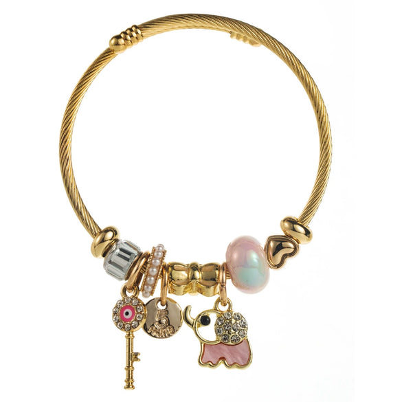 Wholesale Women's Adjustable Elephant And Zodiac Pattern Alloy Stainless Steel Bracelet With Diamond Encrusted