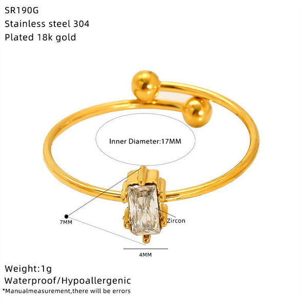 Wholesale Women's Adjustable Geometric Open Ring Stainless Steel Real Gold Plated Accessories