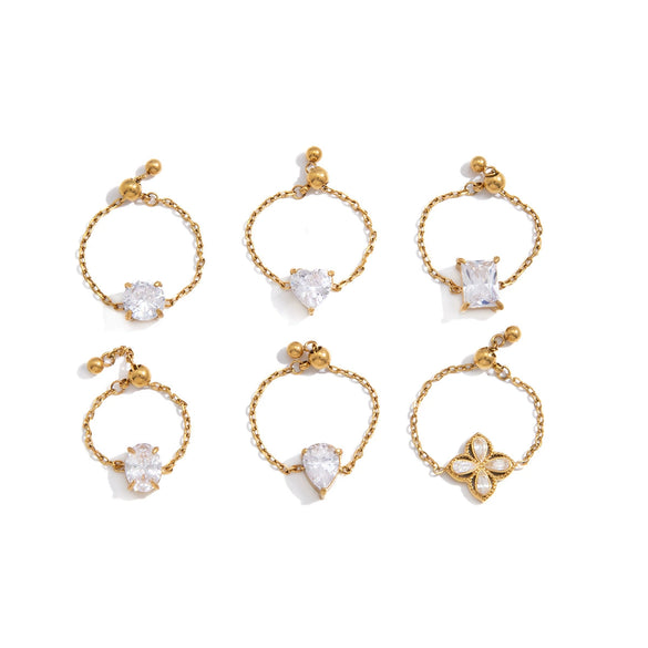 Wholesale Women's Adjustable Geometric Stainless Steel Ring With Vacuum Real Gold Plating