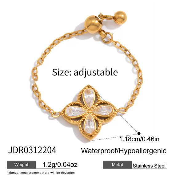 Wholesale Women's Adjustable Geometric Stainless Steel Ring With Vacuum Real Gold Plating