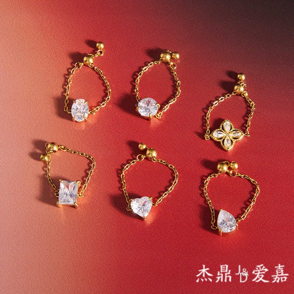 Wholesale Women's Adjustable Geometric Stainless Steel Ring With Vacuum Real Gold Plating