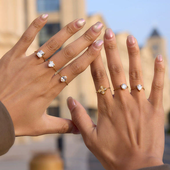 Wholesale Women's Adjustable Geometric Stainless Steel Ring With Vacuum Real Gold Plating