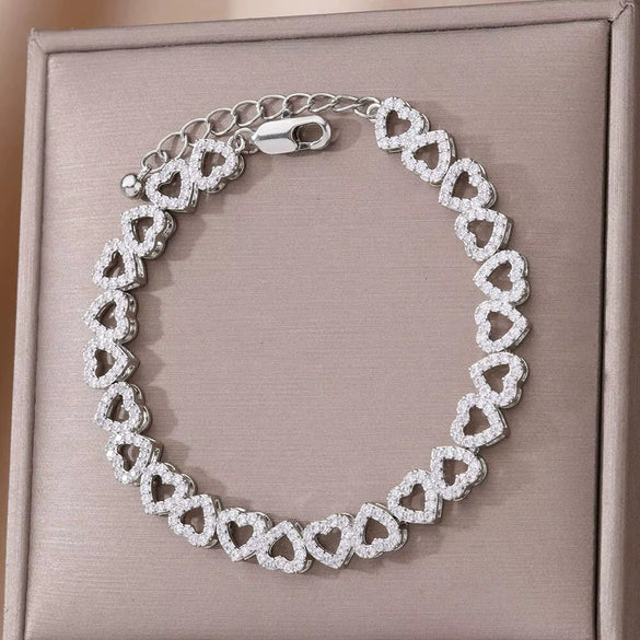 Wholesale Women's Adjustable Heart Shaped Copper Bracelet With Diamond Stitching And Light Luxury Style