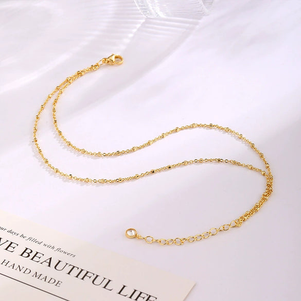 Wholesale Women's Adjustable Layered Ankle Chain Set Doublelayer Golden Square Dot Anklet Copper Material Geometric Pattern