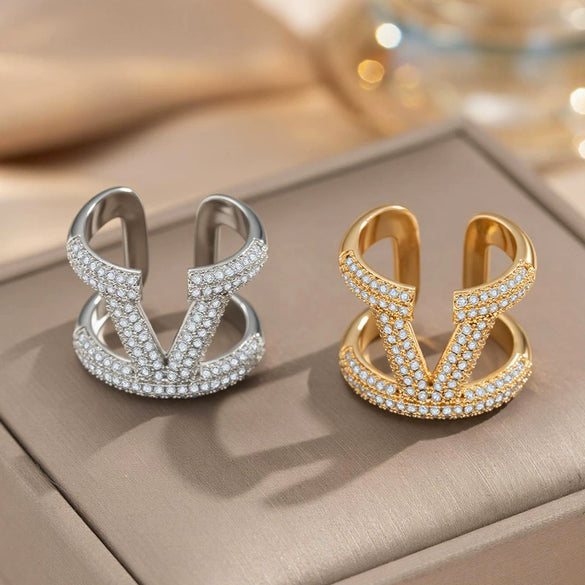 Wholesale Women's Adjustable Letter V Accessory With Real Gold Plated Copper And Microinlaid Zircon In Modern Minimalist Style
