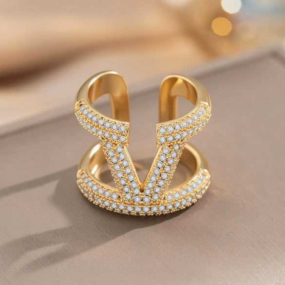 Wholesale Women's Adjustable Letter V Accessory With Real Gold Plated Copper And Microinlaid Zircon In Modern Minimalist Style