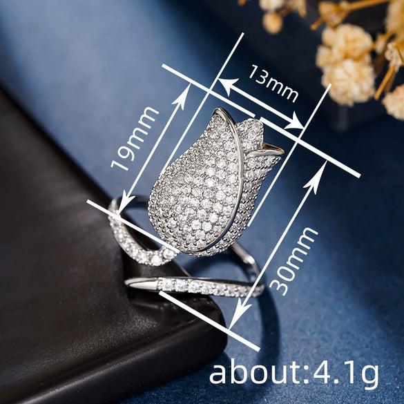 Wholesale Women's Adjustable Open Copper Ring With Geometric And Floral Patterns And Zircon Design In Fairy Style