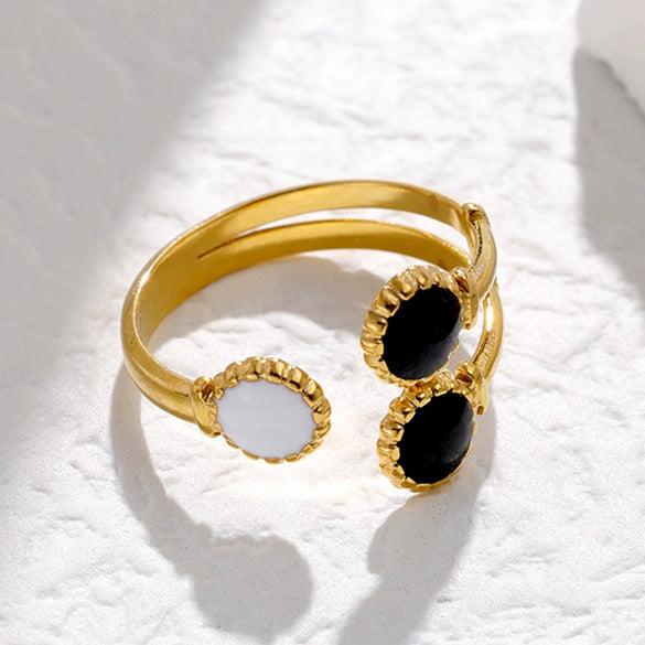 Wholesale Women's Adjustable Opening Ring In French Retro Style With Oil Drop Made Of Stainless Steel And Geometric Pattern Electroplated