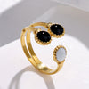 Wholesale Women's Adjustable Opening Ring In French Retro Style With Oil Drop Made Of Stainless Steel And Geometric Pattern Electroplated