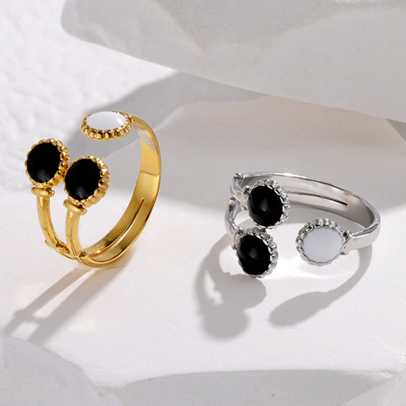 Wholesale Women's Adjustable Opening Ring In French Retro Style With Oil Drop Made Of Stainless Steel And Geometric Pattern Electroplated