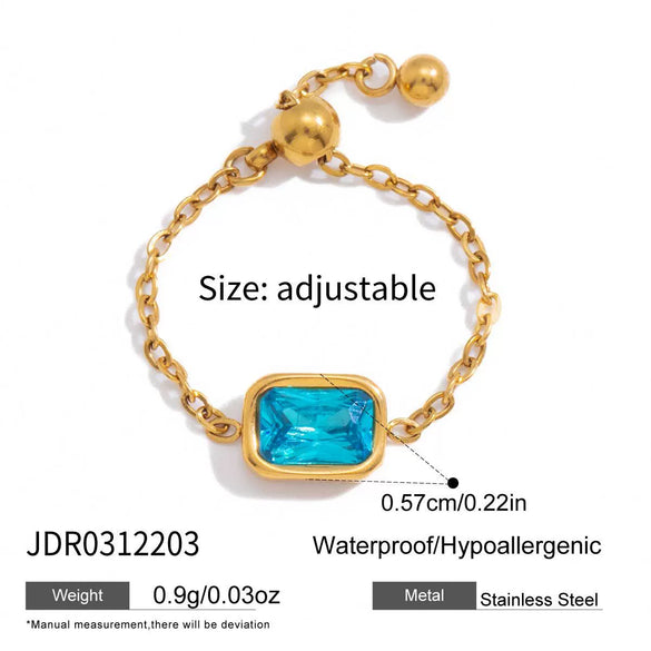 Wholesale Women's Adjustable Pullout Geometric Stainless Steel Ring With Vacuum Real Gold Plating