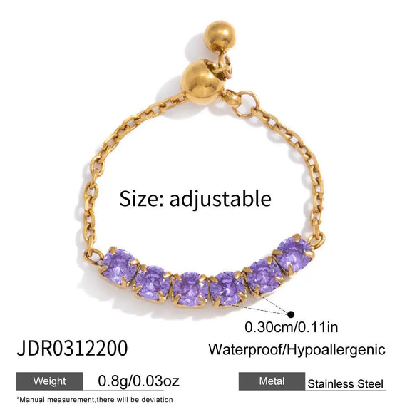 Wholesale Women's Adjustable Pullout Geometric Stainless Steel Ring With Vacuum Real Gold Plating