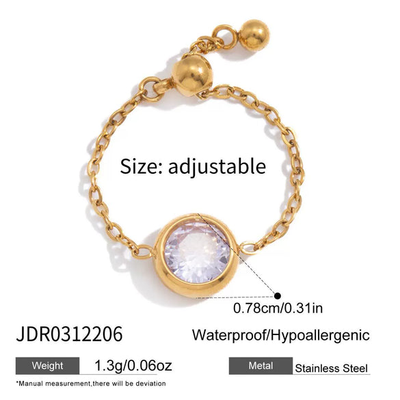 Wholesale Women's Adjustable Pullout Geometric Stainless Steel Ring With Vacuum Real Gold Plating
